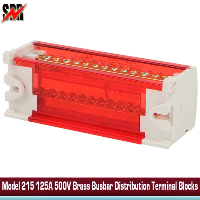 Model 215 125A 500V Brass Busbar Distribution Terminal Blocks Connection Box with Removable Cover