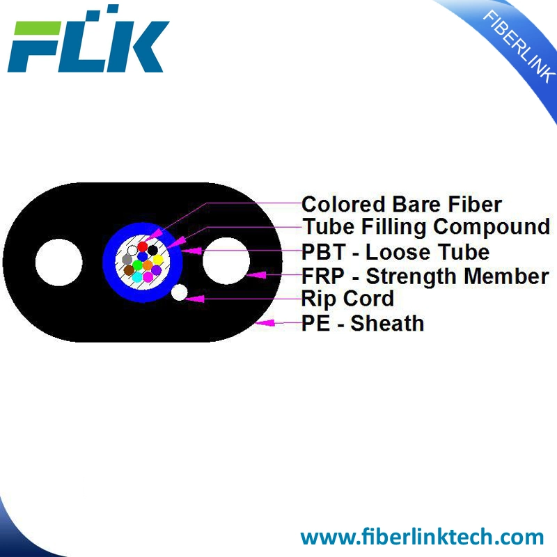 1-12 Fibers/Cores Flat Fiber Optic/Optical FTTH Drop Cable with Rip Cord