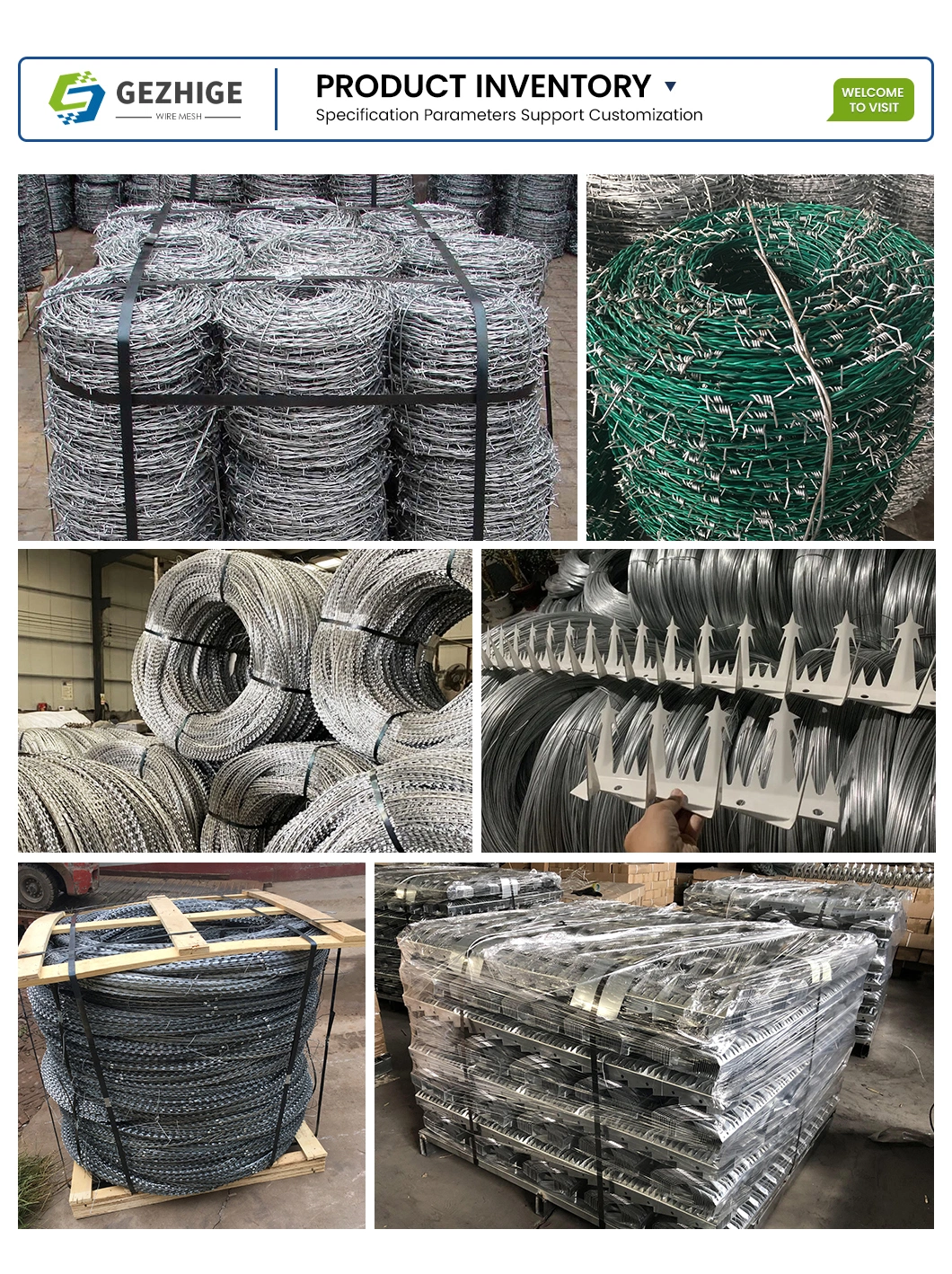 Gezhige Tensioning Barbed Wire Factory 960mm Diameter High Security Razor Barbed Wire China 13X13 Wire Size Anti Theft Barbed Wire