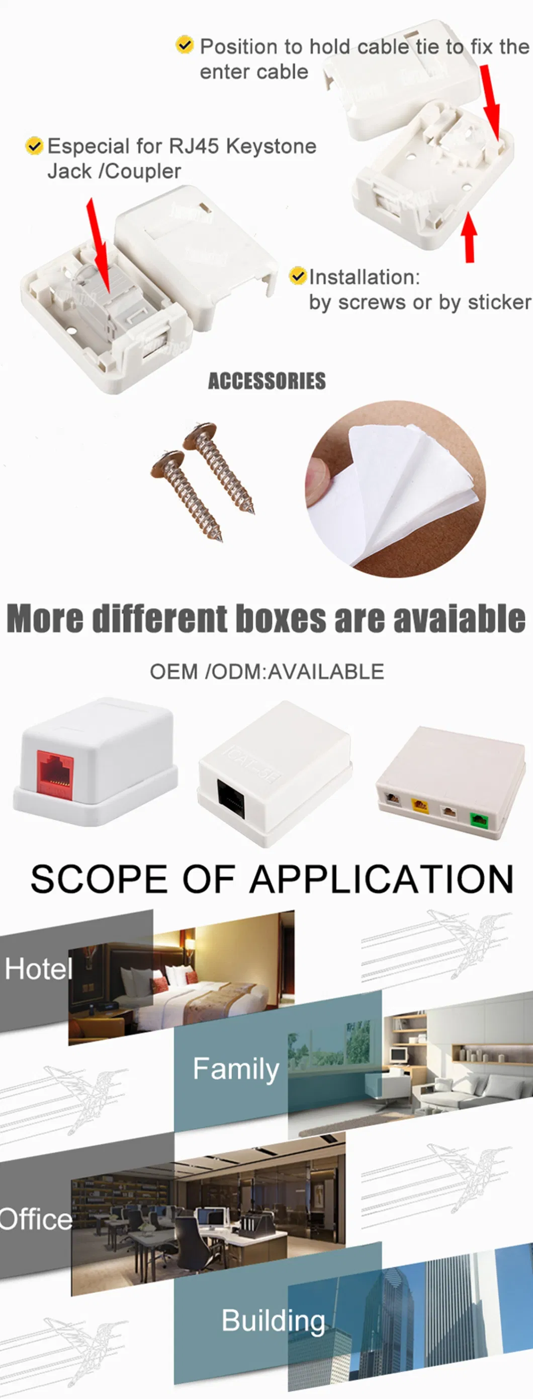 Gcabling RJ45 Cat5e CAT6 CAT6A UTP Surface Mount Box RJ45 Keystone Box UTP Dual Port Surface Box RJ45 Connection Box