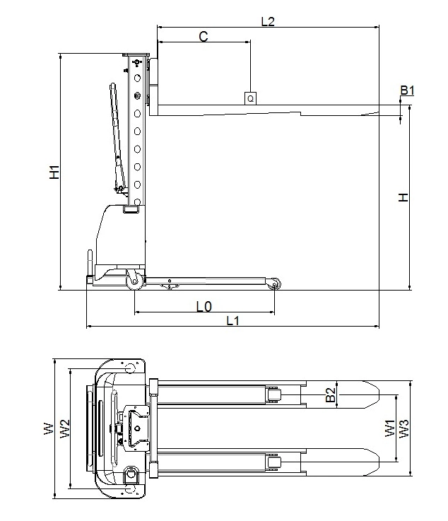 500kg 800/1000/1300/1500mm Lifting Height Self Loading/Unloading Electric Pallet Stacker