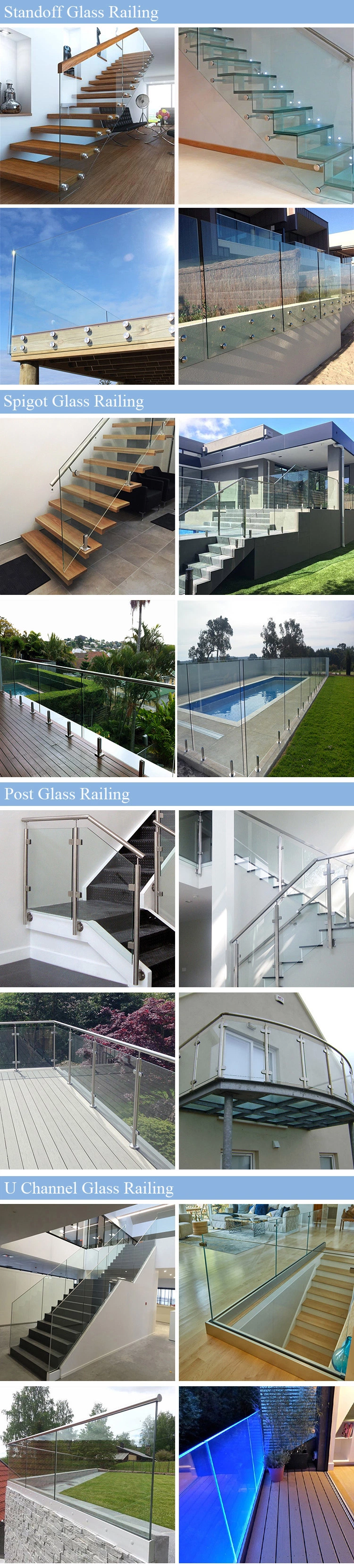 U Channel for Tempered Laminated Glass Railing Custom Aluminium Profile U-Channel Steel Hardware for Fence Balustrade Handrail