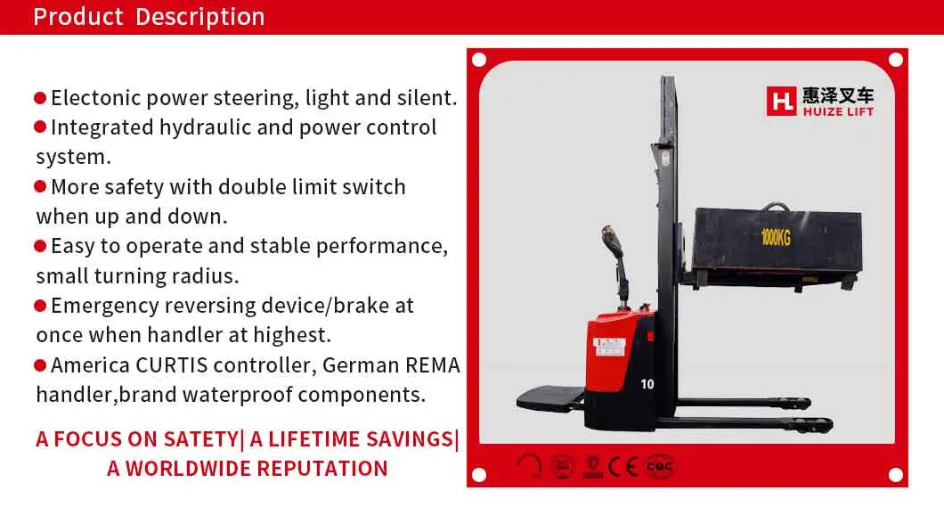 0.5-2t Fully Automated Forklift Walkie Lift Electric Stacker with 1.6m-4m Reach