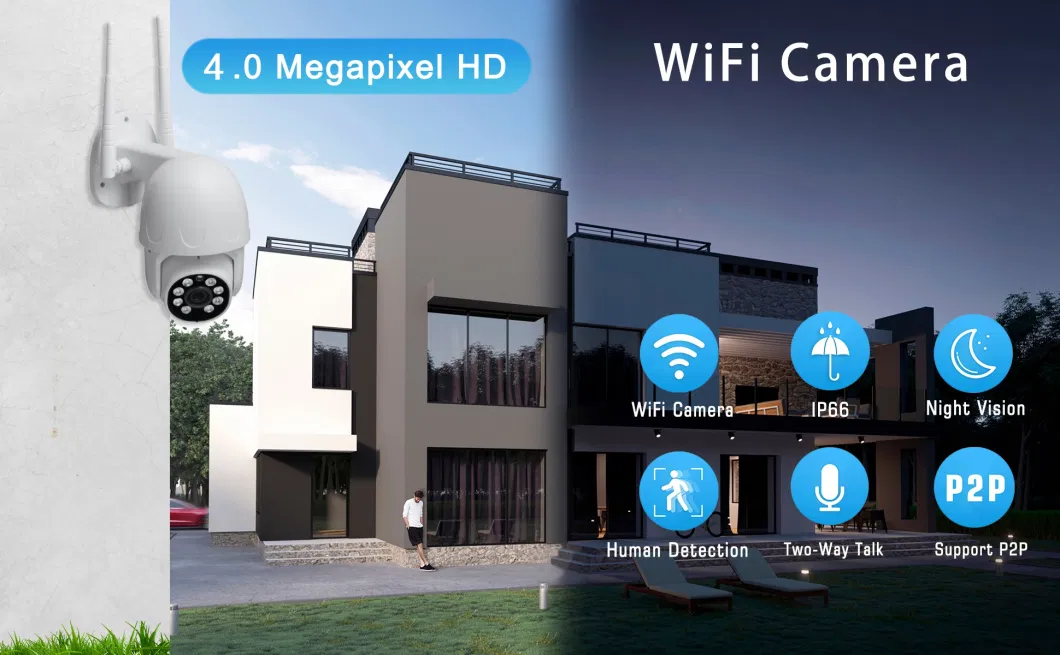 Dual Audio Dome WiFi Pan/Tilt 4MP Waterproof IP Network Camera Night Vision