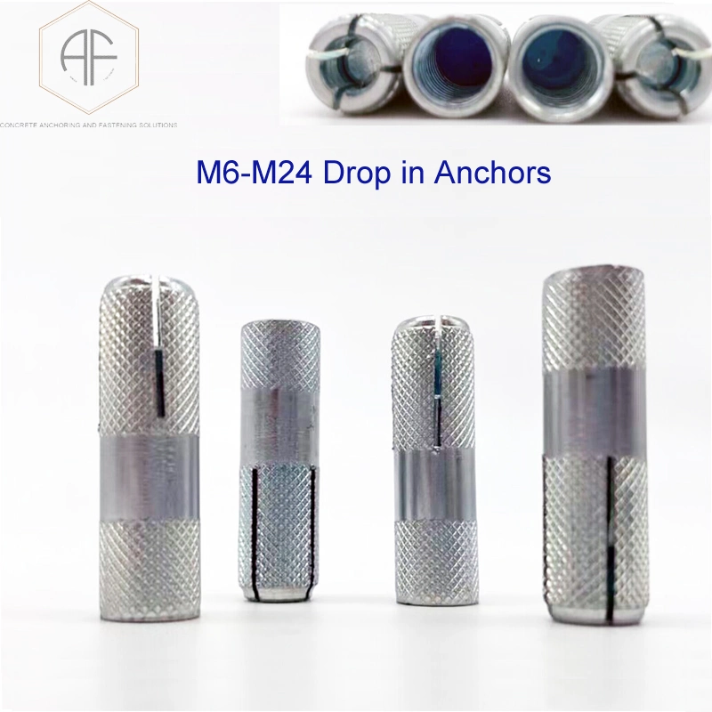 M6-M20 Yellow Zinc Plated Knurled Drop in Anchors Build-in Plug Female Anchor as Heavy Duty Type Full Expansion for Building Material in Construction