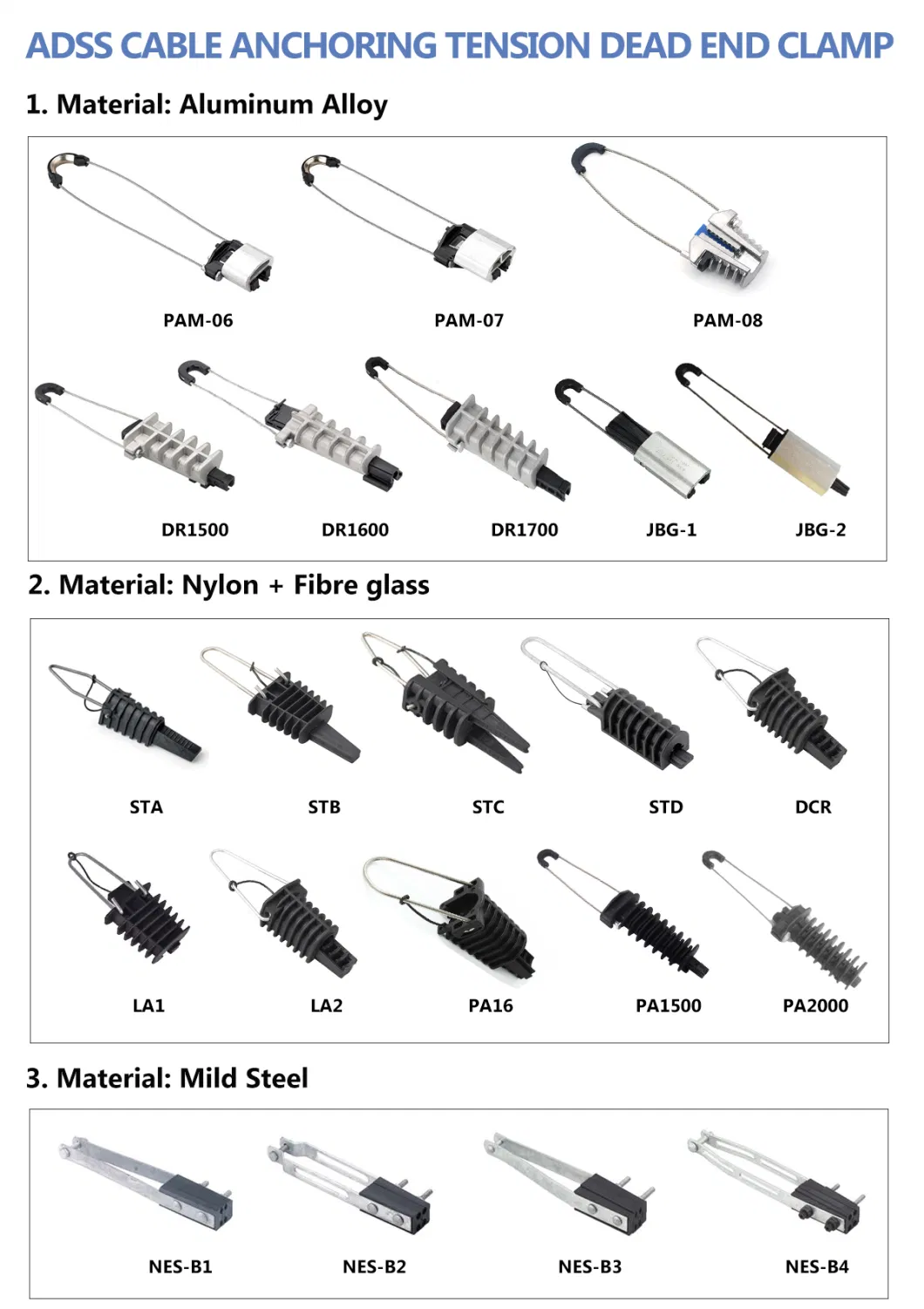 Self-Adjustable Drop Cable Clamp FTTH Drop Cable Fish Anchoring Suspension Tension Clamp Fix Holder Hooks for FTTH Drop Wire