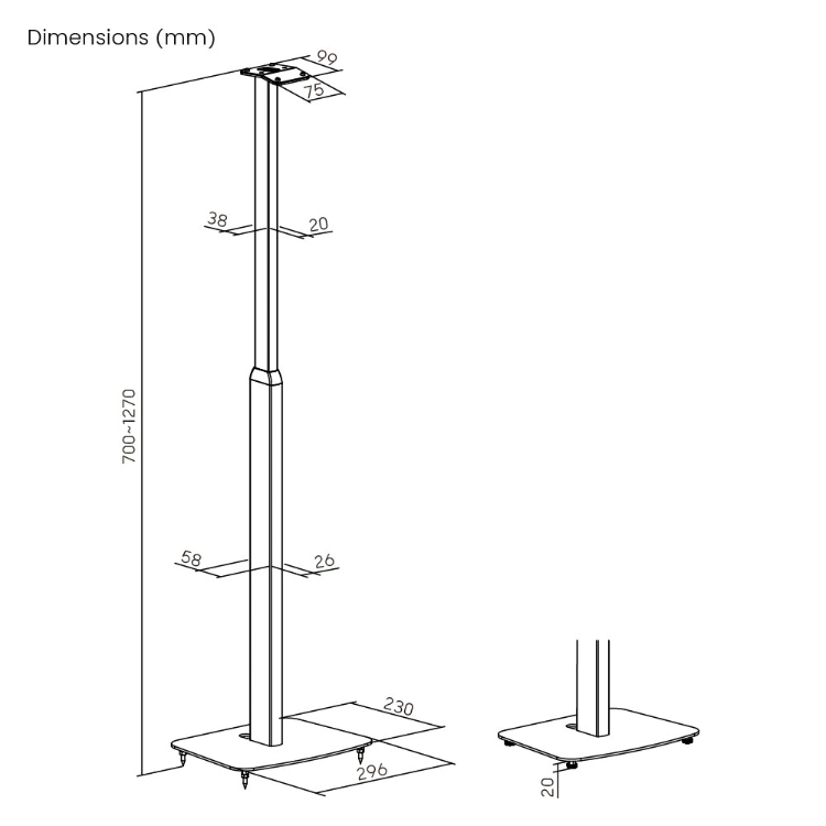 Wholesale OEM ODM Height Adjustable Freestanding Speaker Floor Stand with Cable Management for Sonos Era 300