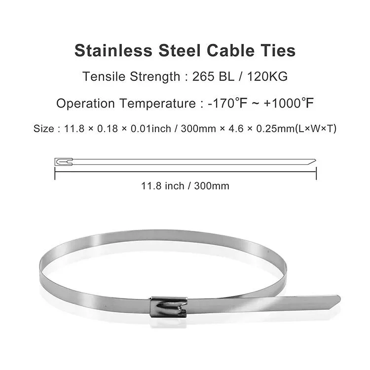 High Quality 4.6mm 7.9mm Width 100-1500mm Length 304 316 Material Pack of 100 PCS Stainless Steel Cable Zip Tie