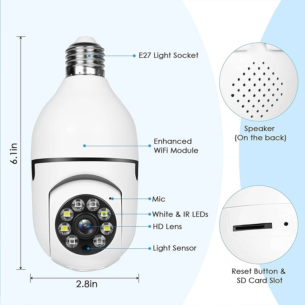 Hot Sell 1296p 3MP Wireless Night Vision Panoramic Surveillance Camera IR LED Light WiFi CCTV Bulb Security Camera