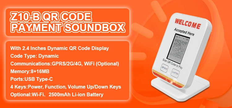 4G Dynamic Qr Payment Terminal Loud&Clear Soundbox Z10-B