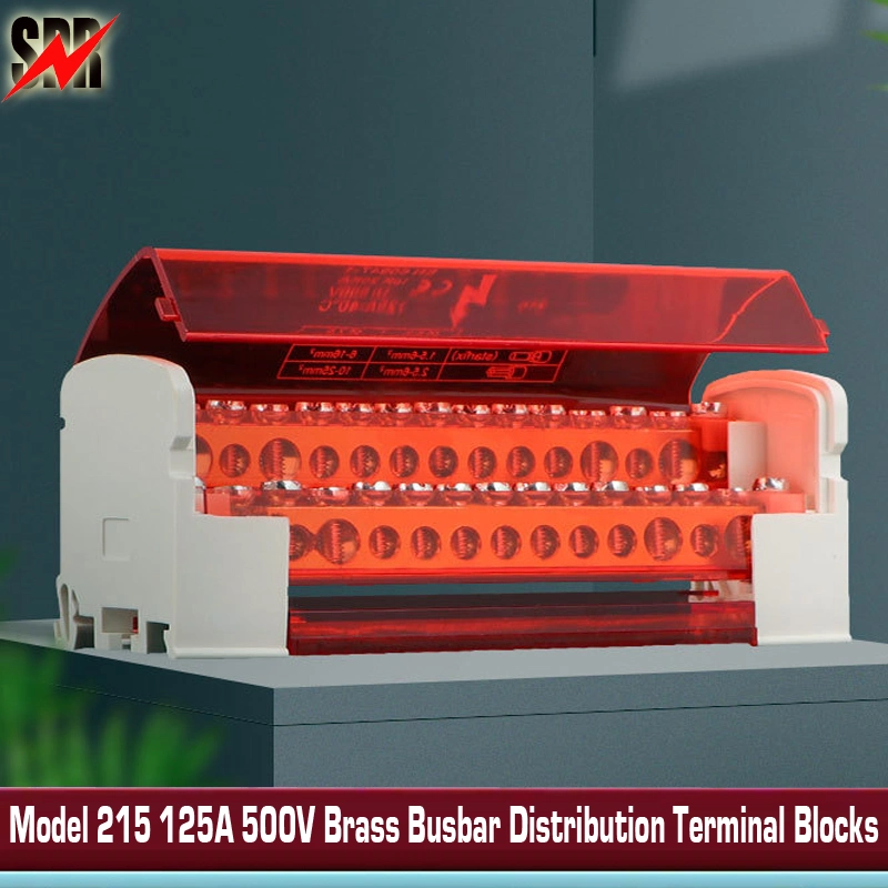 Model 215 125A 500V Brass Busbar Distribution Terminal Blocks Connection Box with Removable Cover