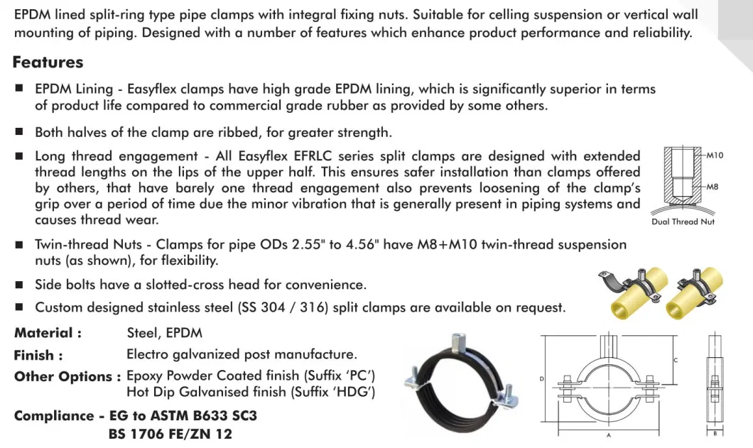 Galvanized Metal Conduit Stainless Steel Pipe Clips Plastic EPDM Rubber Lined R Hose Clamp Hanging Clamp with Rubber P-Clip