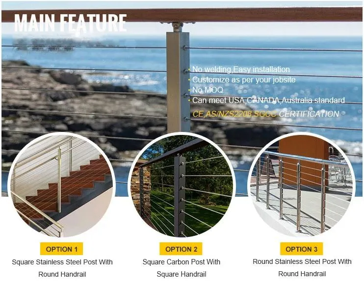 Cable Railing Stainless Steel Balcony Vertical D Metal Electrical Guide Customized Hardware Cable Railing