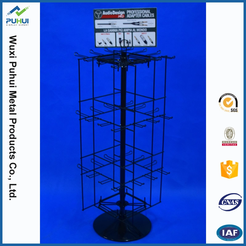 Metal Wire Rotating Hooks Counter Display Stand for Hanging Cables (PHY1009)