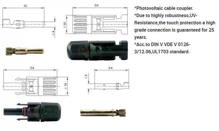 IP68 TUV Certified Mc4 Connectors 30A Male and Femal Dustproof