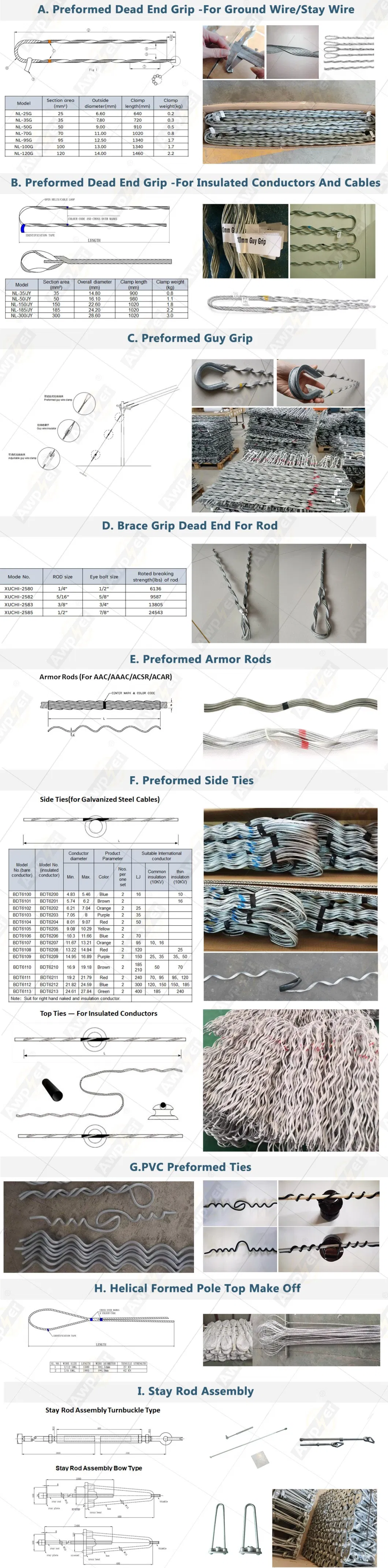 Hot Selling High Quality Manufacturer Helical Top Tie/ Preformed Single Side Tie for Overhead Line with Galvanized Steel Wire