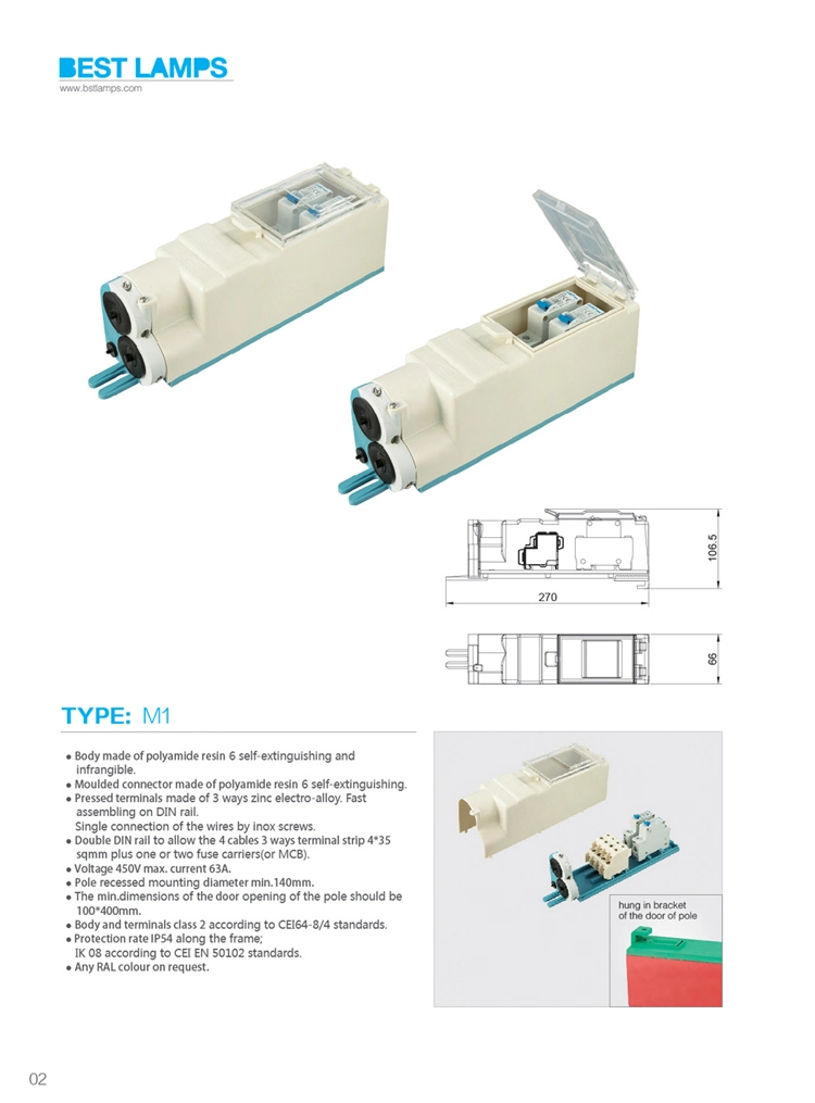 M1 IP65 Fuse/Junction Box for Street Lighting Poles
