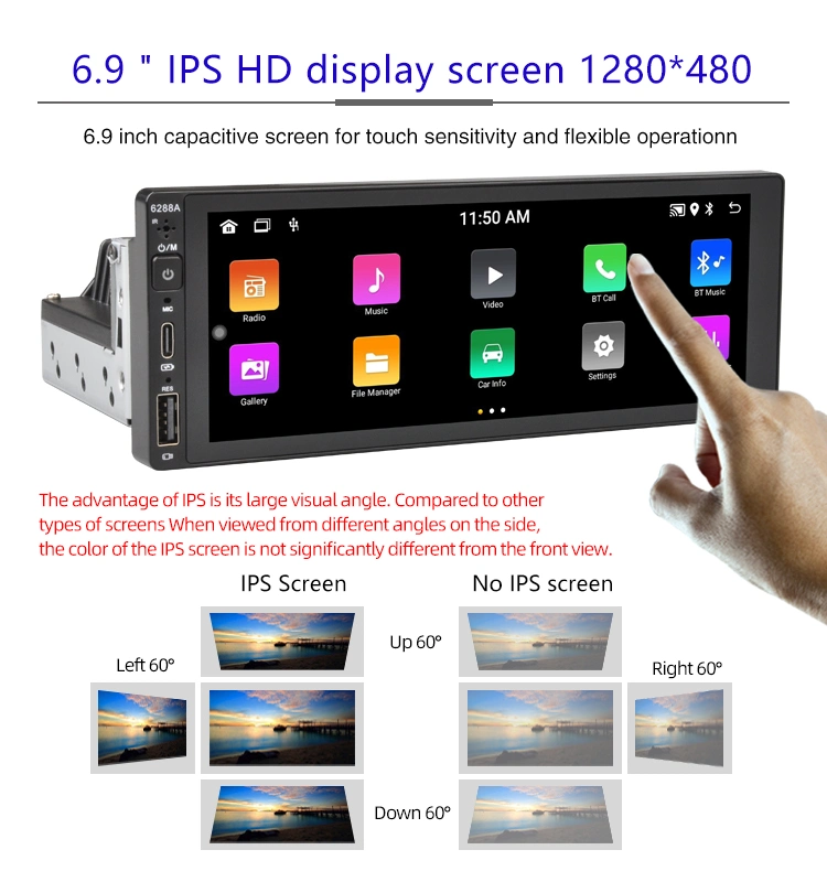 6.9 Inch Touch Screen HD Bt FM MP5 Player Autoradio Support Rear View Camera Carplay Car Audio Stereo Radio Carplayer Android