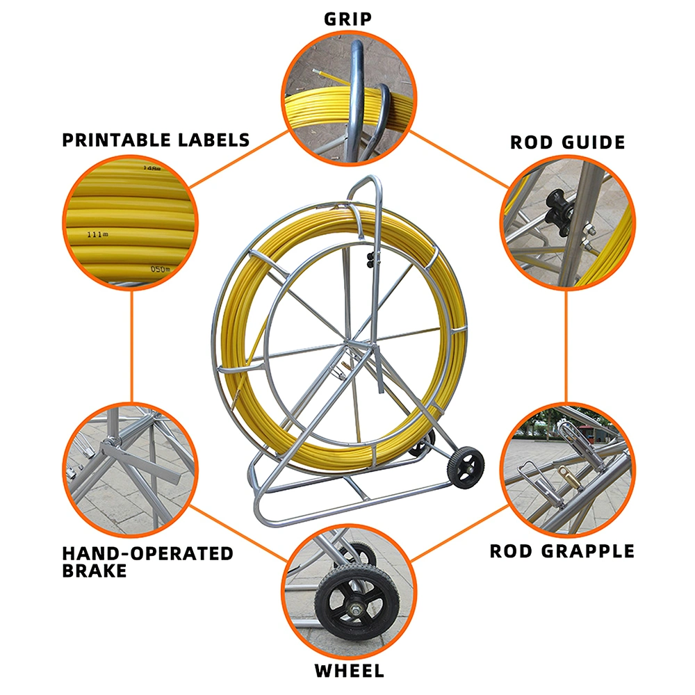 Durable Steel Reel Stand Fiberglass Wire Cable Duct Traceable Rodder