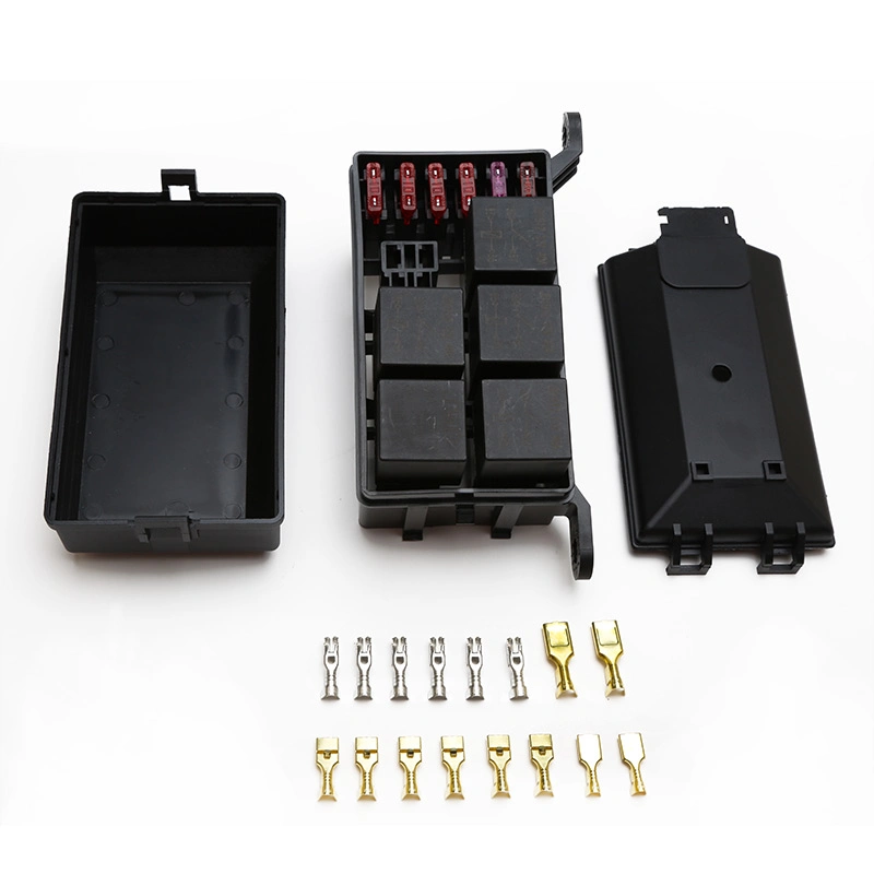 12 Way 6 Slots Customisable Dustproof Fuse Box Relay Module with Terminal Metallic 4 or 5 Pins 6 Fuses 6 Relays for Heavy Duty