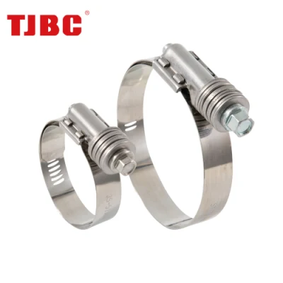 Abrazadera de manguera de tensión constante de tipo americano de acero inoxidable W4 de alta presión y servicio pesado, ancho de banda de 14.2 mm, 35-50 mm.