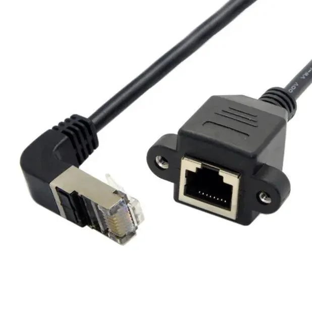 8pin RJ45 Jack Cable Male to Female Screw Panel Mount Ethernet LAN Network 8 Pin Extension Cable up and Down Angle