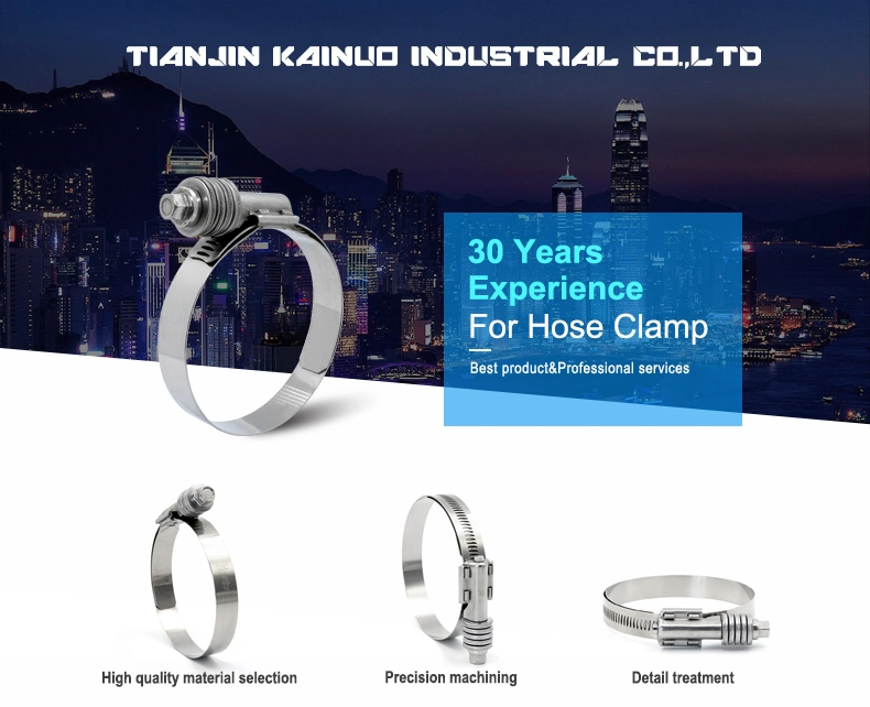 High Pressure W2 Stainless Steel Heavy Duty American Type Constant Tension Hose Tube Clamp, 15.8mm Bandwidth, 70-92mm