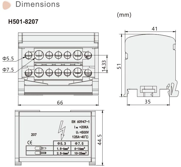 Siron H501 Electrical Junction Box DIN-Rail Mounting Copper Terminal Junction Box