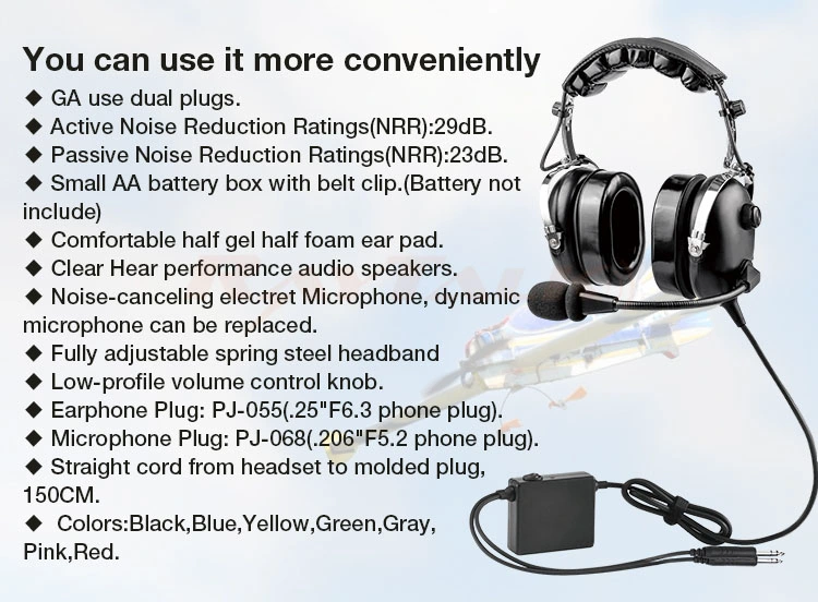 Anr Active Noise Canceling Aviation Pilot Headphones