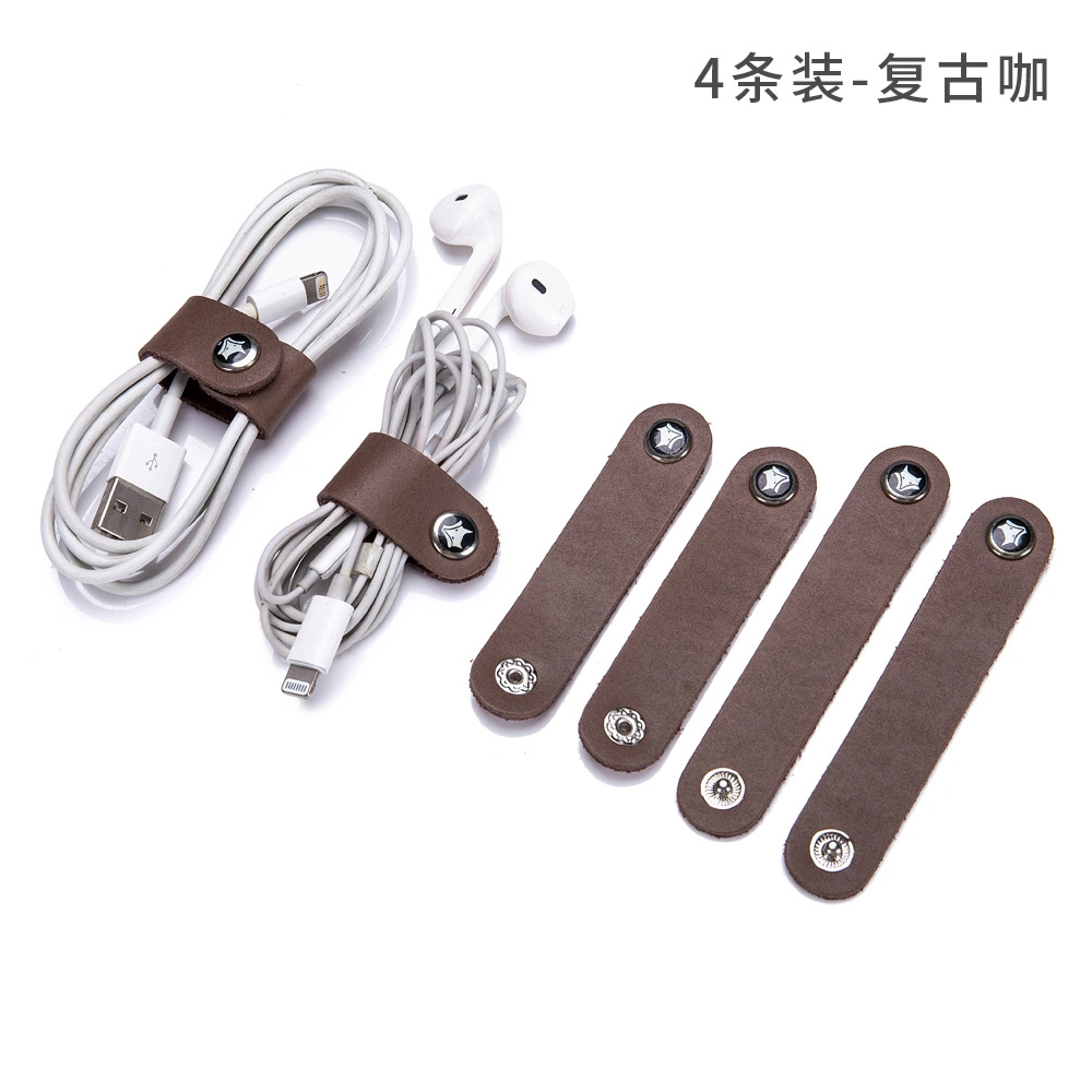 Leather Cable Straps Cable Tie Wraps Cord Management Holder Keeper Earphone Wrap Winder Wire Ties Cord Organizer for Work and Travel