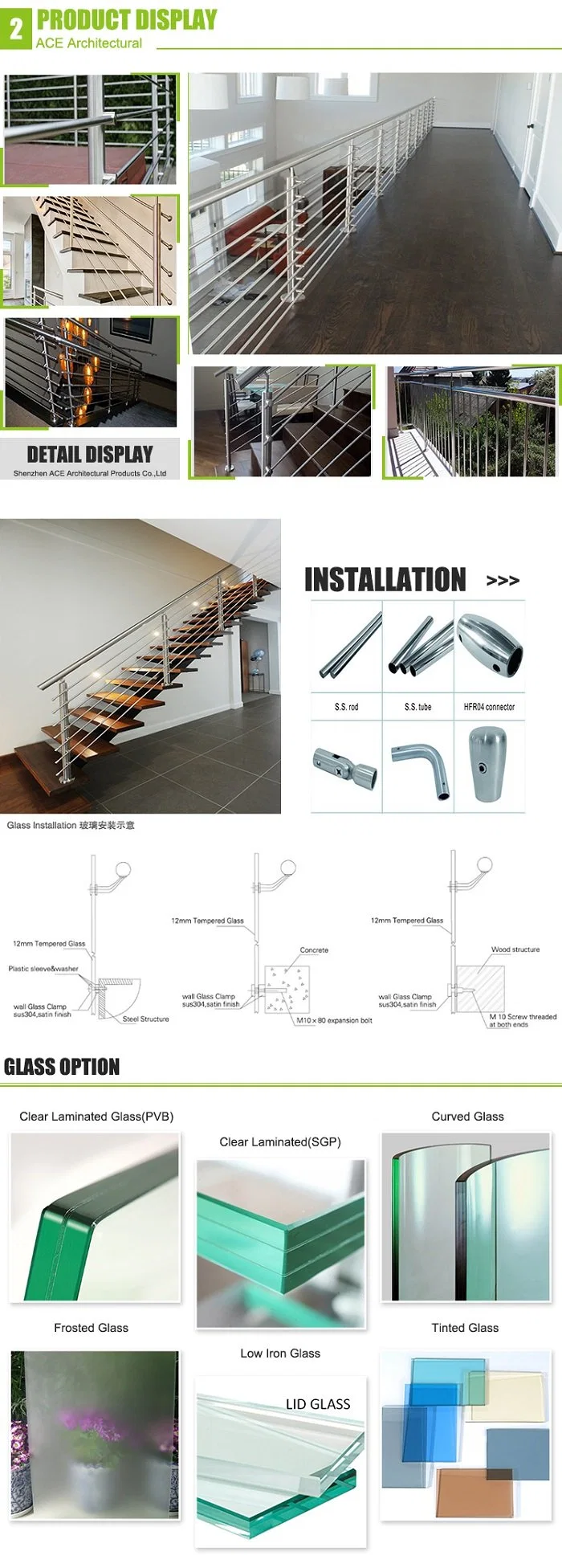 Floor Mount Stainless Steel Railing System with Round Post Solid Rod Design