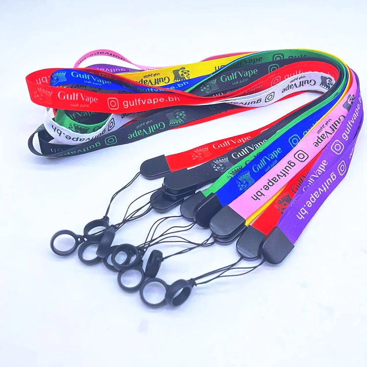 Custom Logo Lanyards Keychain High Quality Promotional Gift Items Giveaway Sets Polyester Full Color Printing Neck Strap Lanyard Pen Holder with Silicone Ring