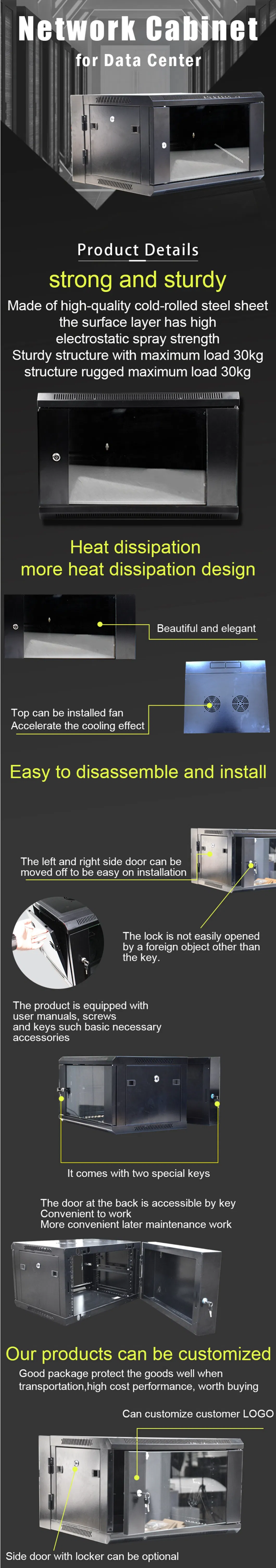 Gcabling 600*550 6u 19&prime;&prime; Black or Gray Wall Mount Server Rack