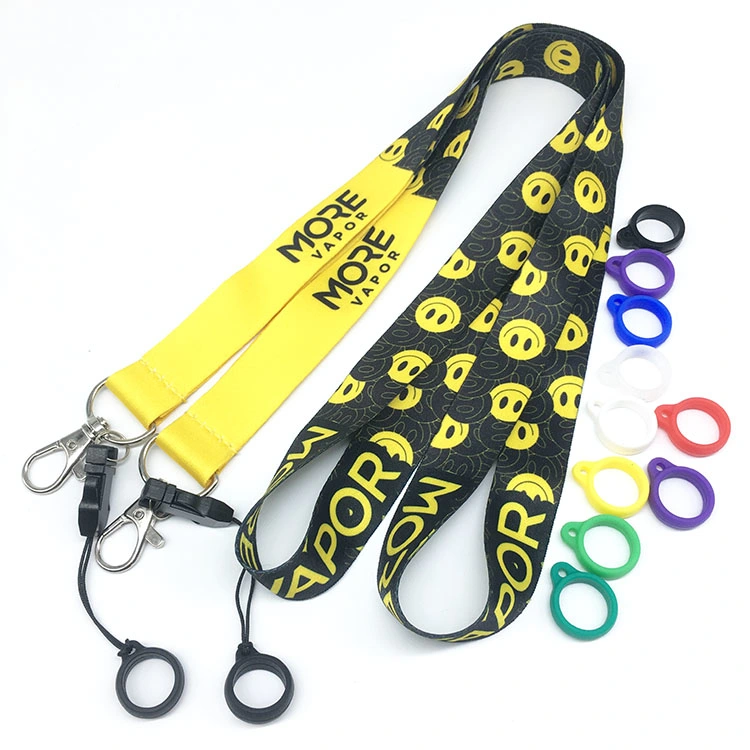 Custom Logo Lanyards Keychain High Quality Promotional Gift Items Giveaway Sets Polyester Full Color Printing Neck Strap Lanyard Pen Holder with Silicone Ring