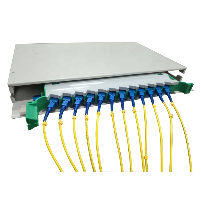 12 Port Sc/FC Rack Mount Fiber Optic Patch Panel with Plastic Drawable Trays