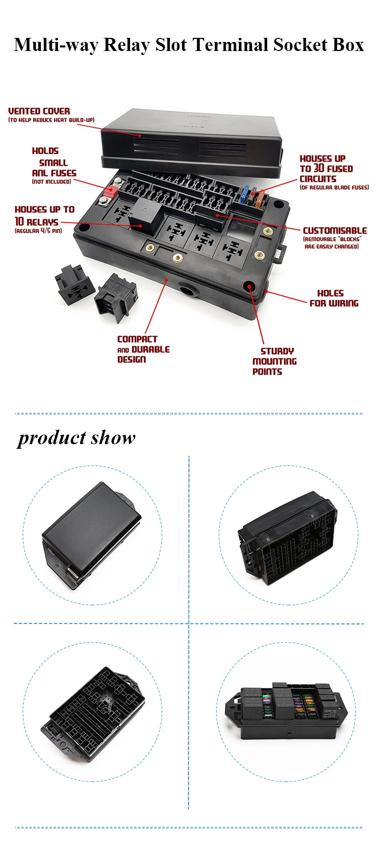 Automotive Truck Marine Boat 24 Standard Atc ATO Blade Fuses 17 Relays 12V Customisable Modular Universal Socket Relay Fuse Box