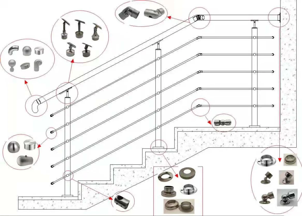 Inox/Stainless Steel Glass Hardware Balustrade Baluster Railing Handrail Fitting with Glass Clamps /Bar Holders for Staircase Stair Fencing and Door Price