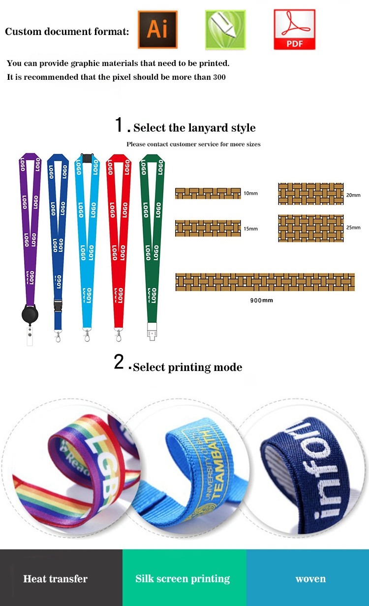 Custom Logo Lanyards Keychain High Quality Promotional Gift Items Giveaway Sets Polyester Full Color Printing Neck Strap Lanyard Pen Holder with Silicone Ring