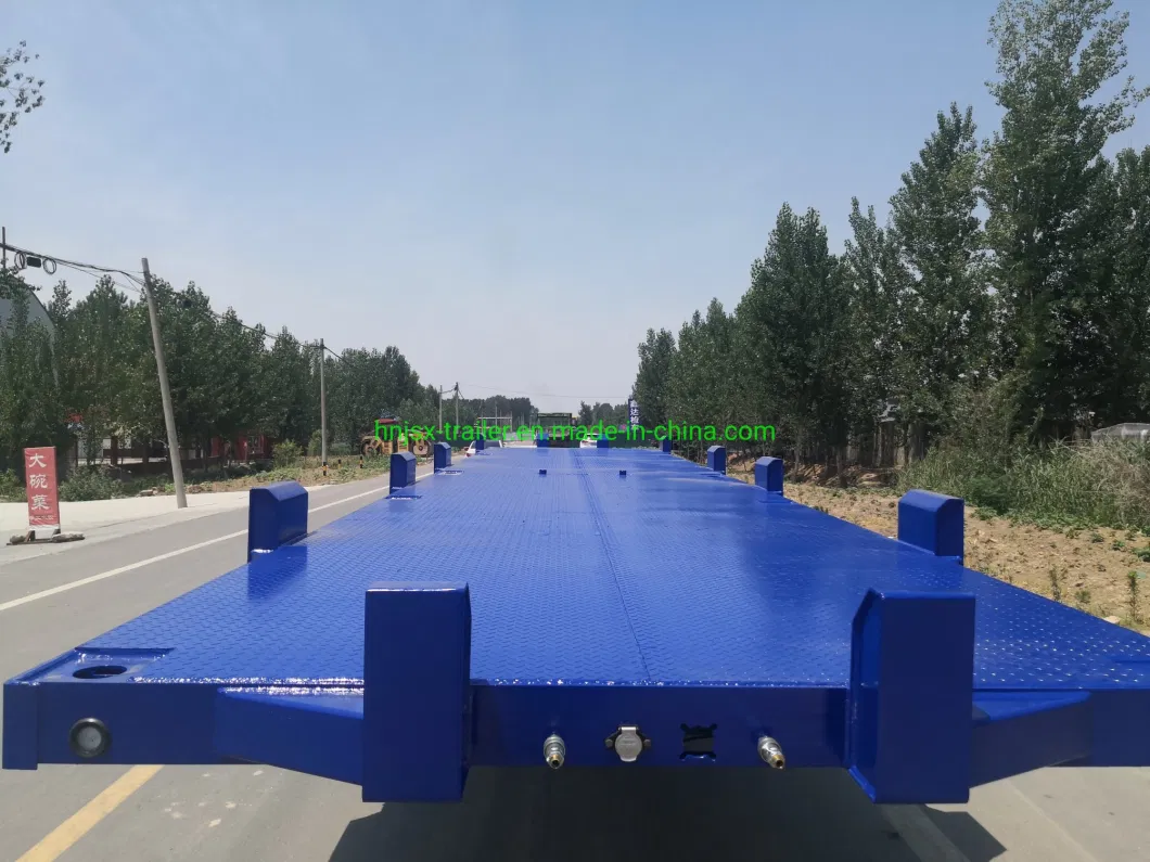 Discount China 3/Tri Axles 60 Tons 20/40/45 Foot FT Yard Container Shipping Flat Deck High Bed Platform Triaxle Flatbed Terminal Port Truck Semi Trailer Price