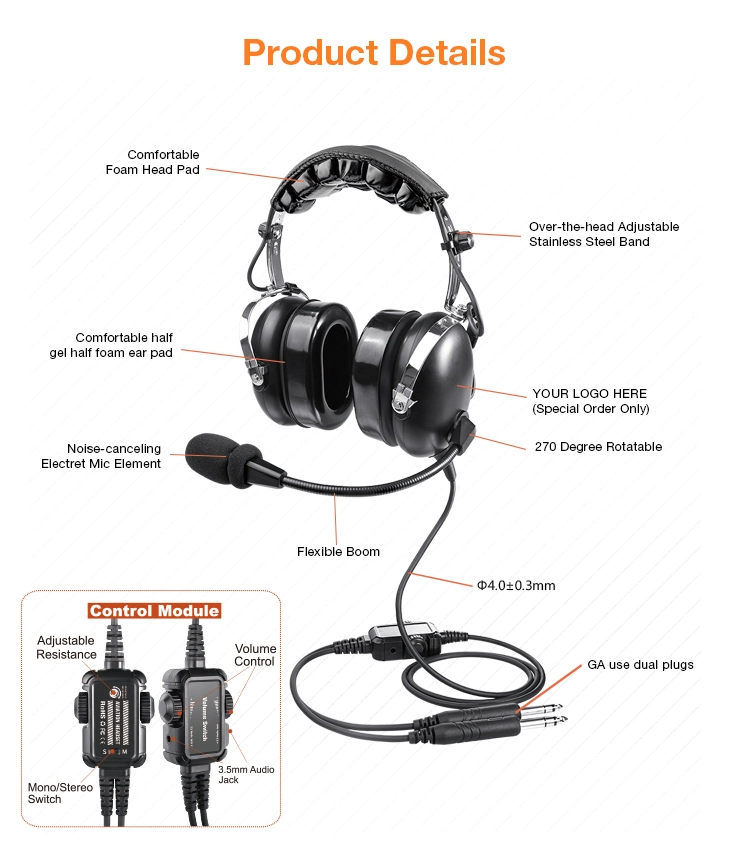 Passive Noise Cancelling Aviation Headphones for Pilots