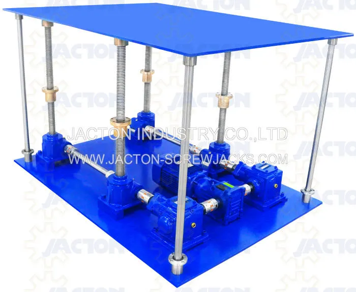 Screw Jack System Is Usually Used for Lifting Heavy Duty Load or Lifting Platform. Includes Screw Jack, Bevel Gearbox, Electric Motor, Connecting Rod, Coupling.