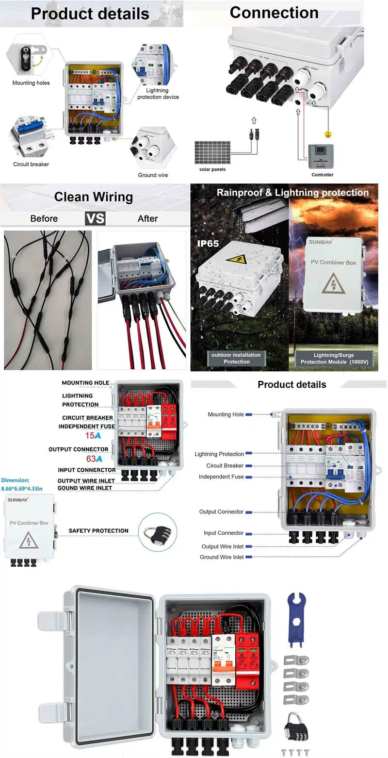 Eco-Worthy 4 String PV Combiner Box &amp; 63A Circuit Breakers for Solar Panel