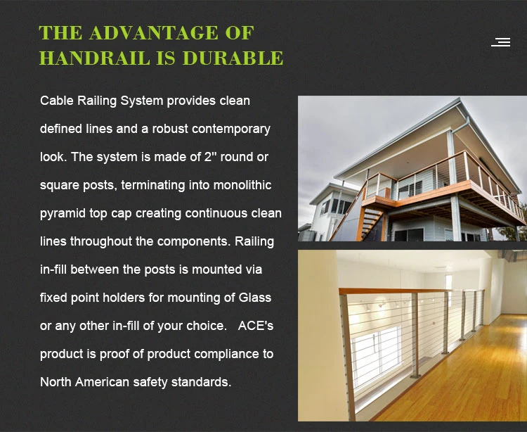 Ace Factory Price Hardware Balustrade Cable Stainless Steel Railing for Decks