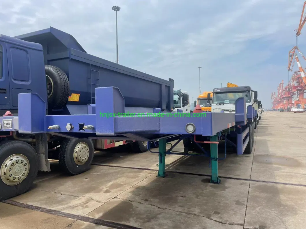 Discount China 3/Tri Axles 60 Tons 20/40/45 Foot FT Yard Container Shipping Flat Deck High Bed Platform Triaxle Flatbed Terminal Port Truck Semi Trailer Price