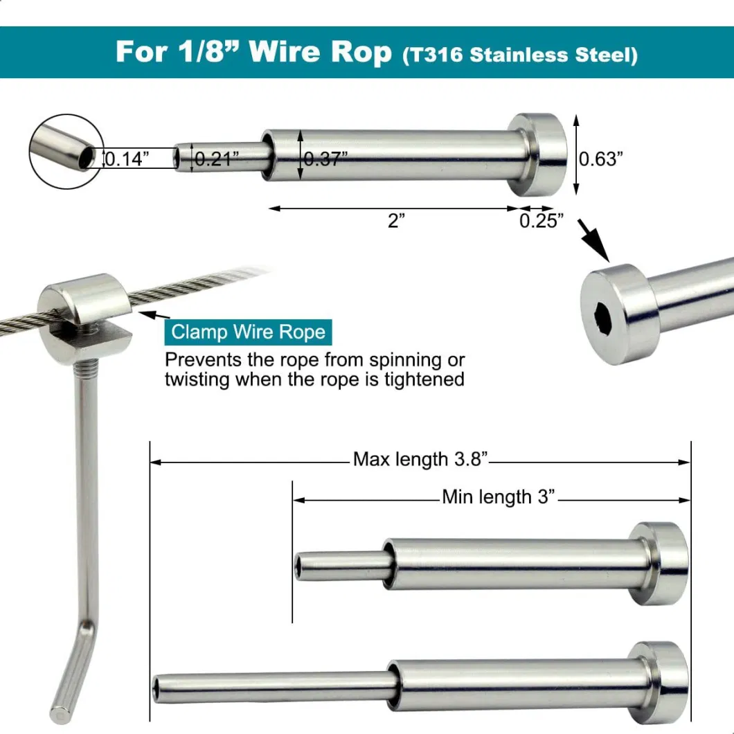 Steel Rigging Invisible Cable Railing Hexagonal Bob Head Wire Rope Connector Fitting