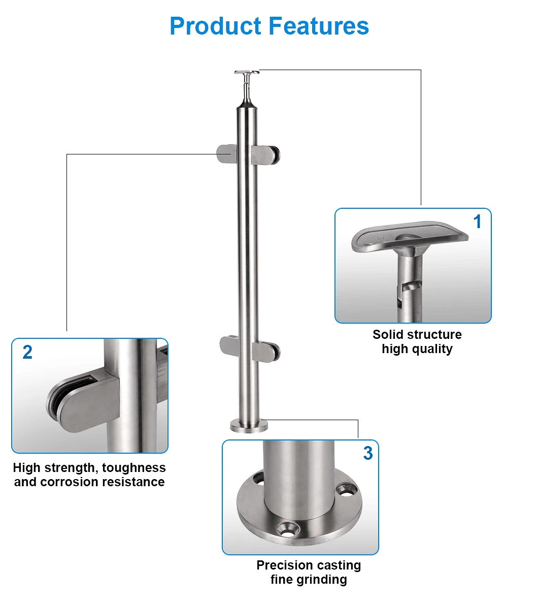 Stainless Steel 304 316 Railing Post Handrail Pillar Glass Balustrade Pole Hardware