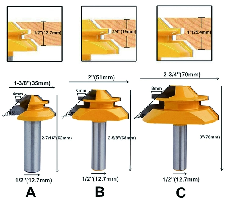 High Quality 1/4 Inch Shank Tungsten Carbide 45 Degree Lock Miter Wood Router Bit