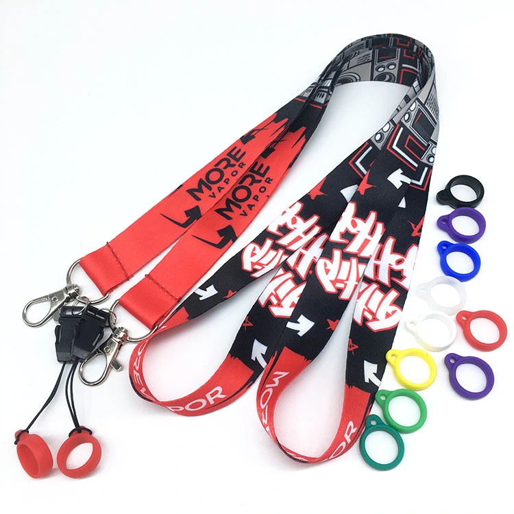 Custom Logo Lanyards Keychain High Quality Promotional Gift Items Giveaway Sets Polyester Full Color Printing Neck Strap Lanyard Pen Holder with Silicone Ring