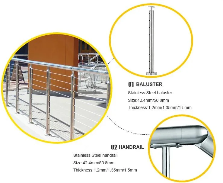 Cable Railing Stainless Steel Balcony Vertical D Metal Electrical Guide Customized Hardware Cable Railing