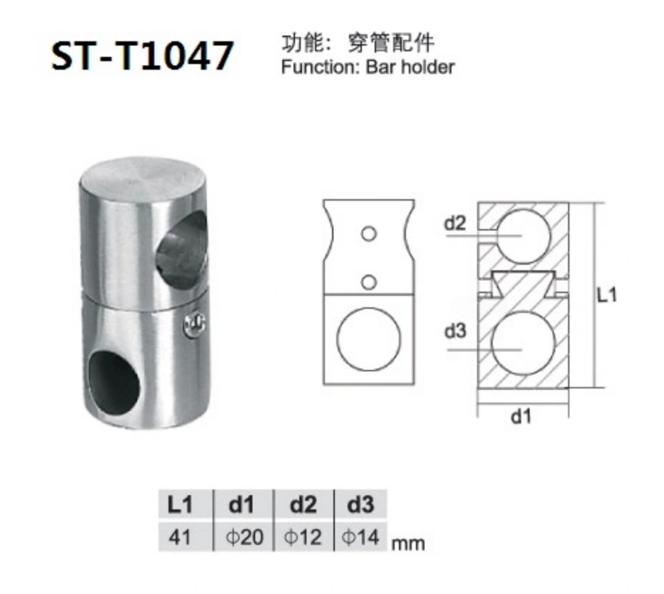 Stainless Steel 304 Handrail Round Double Bar Holder for Cable Railing